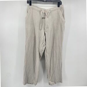 Cubavera Linen Blend Pants Womens Medium Tan Drawstring Elastic Waist Coastal